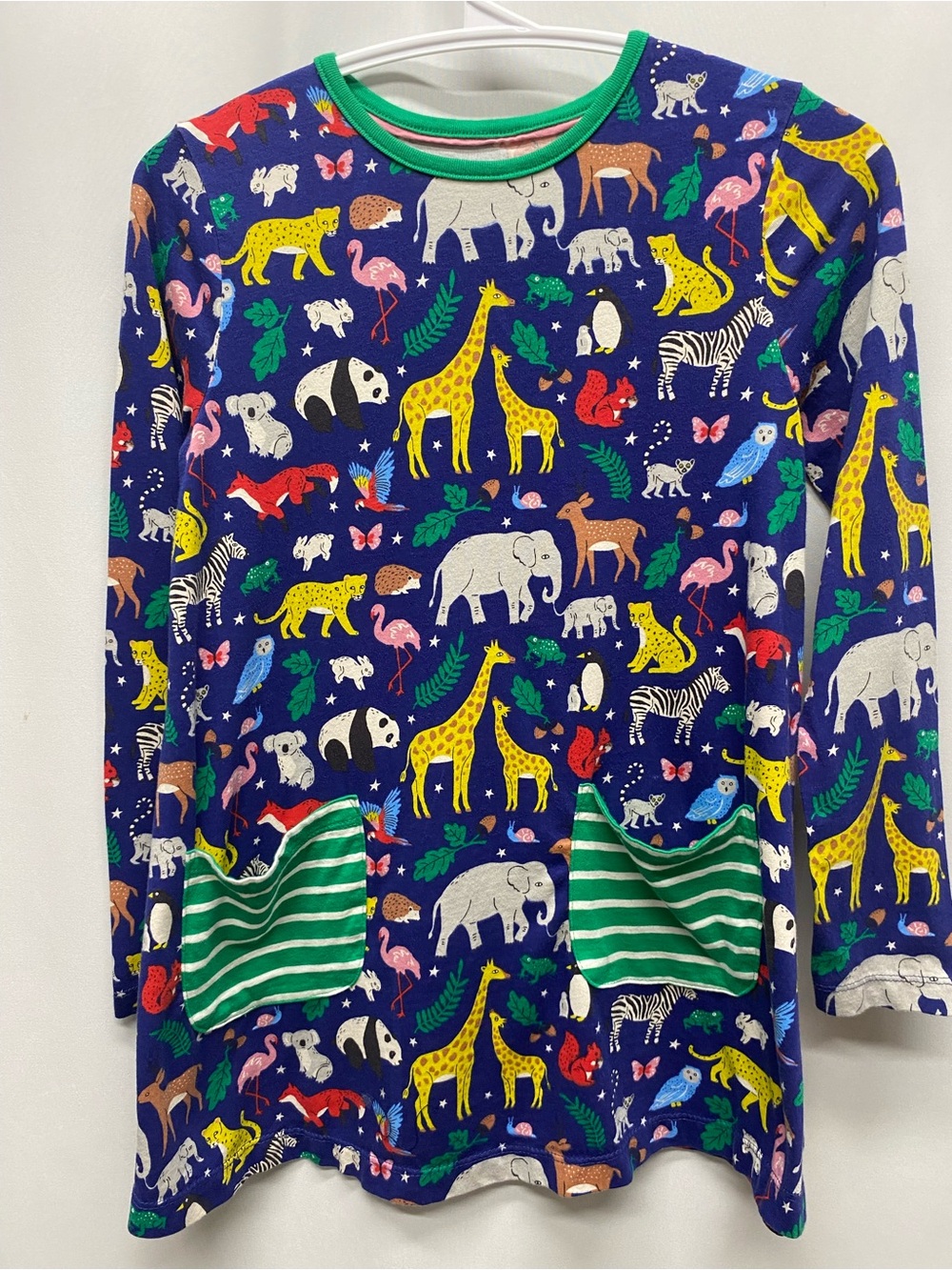 Mini Boden girls tunic top 9-10 years navy animals zoo safari shirt colorful
